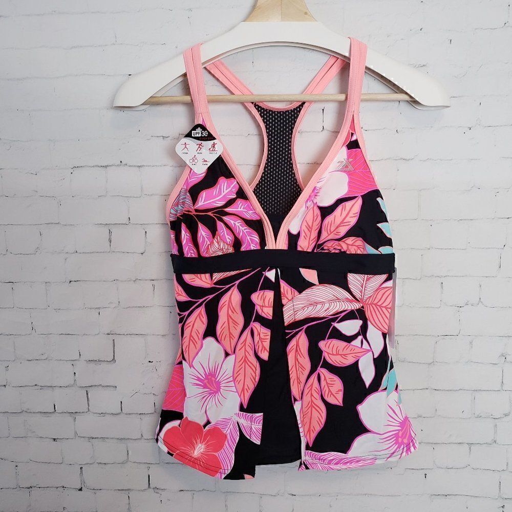 Zero Xposure Womens Tankini Swim Top Size XS Pink Floral UPF 30 Sun Protection